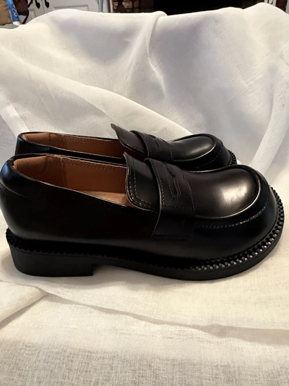 MANNI New Womens Comfortable Black Leather Wide Handmade  Toe Box Loafers sz 39